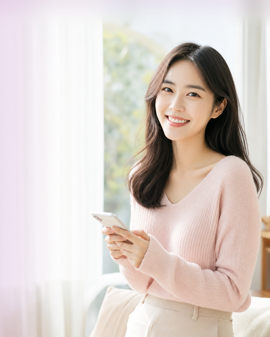 다음머니 광주카드깡 휴대폰을 들고 웃는 고객